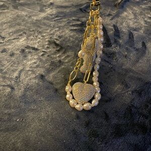 Eye Candy Gold and Pearl Heart purse or phone charm